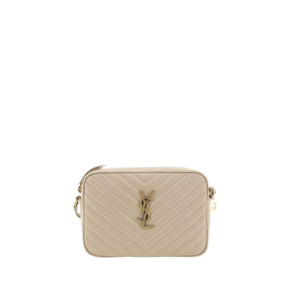 Saint Laurent Beige Calf Leather Bos Taurus Shoulder Bag with quilted design and brand logo, top zip fastening, flat shoulder strap.