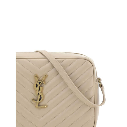 Saint Laurent Beige Calf Leather Bos Taurus Shoulder Bag with quilted design and brand logo plaque.