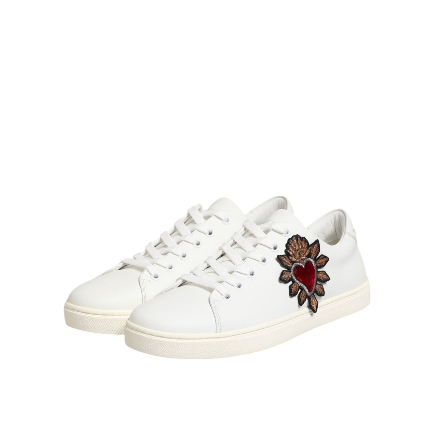 Dolce & Gabbana White Leather Sacre Heart Patch Sneakers  Shoes