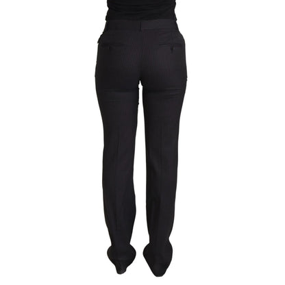 Dolce & Gabbana Black Stripes Mid Waist Trouser Pants