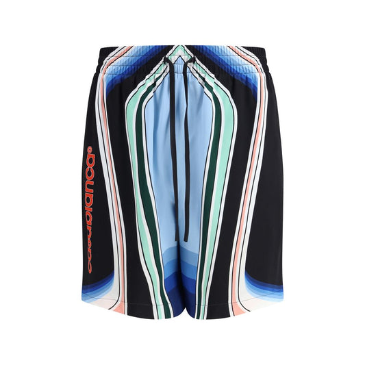 Casablanca Multicolor Silk Bermuda Shorts with graphic mountain print, satin silk fabric, elasticated waistband, and side pockets for AW25