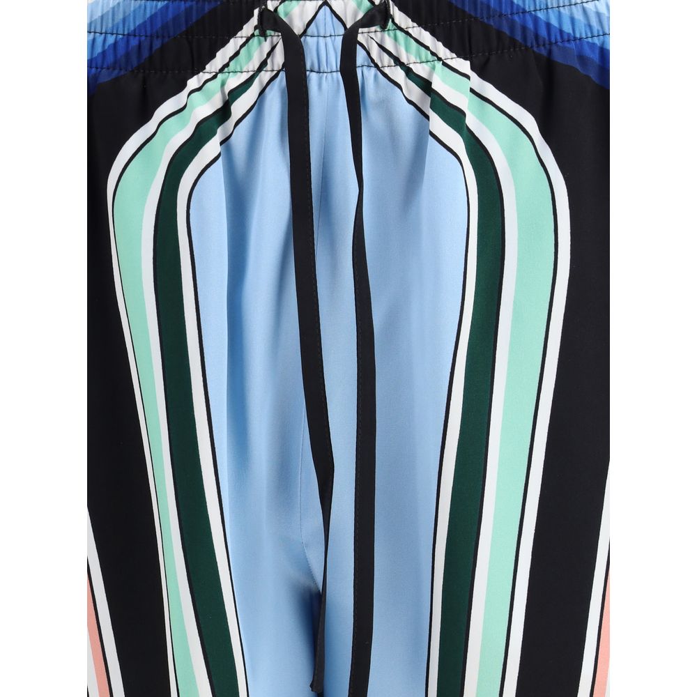 Casablanca Multicolor Silk Bermuda Shorts with graphic mountain print and elastic waistband, showcasing fine satin silk fabric.