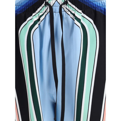 Casablanca Multicolor Silk Bermuda Shorts with graphic mountain print and elastic waistband, showcasing fine satin silk fabric.