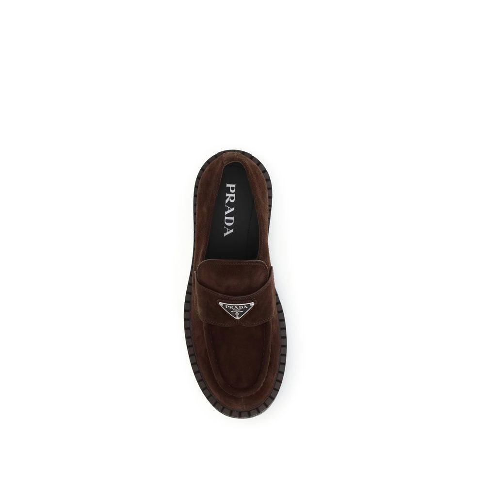 Prada Brown Calf Leather Bos Taurus Slip-On Loafers