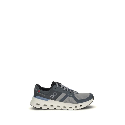 Side view of ON Cloudrunner 2 Sneakers in gray, featuring CloudTec cushioning and Helion super foam for enhanced stability and comfort.
