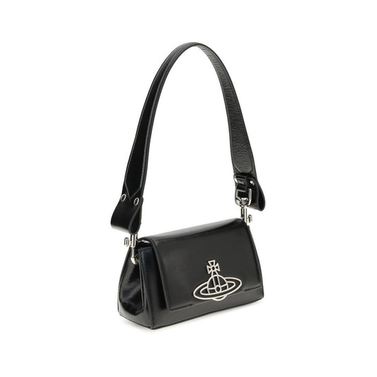 Vivienne Westwood Hazel small Shoulder Bag in black with Orbital logo, featuring a versatile removable handle and flap closure.