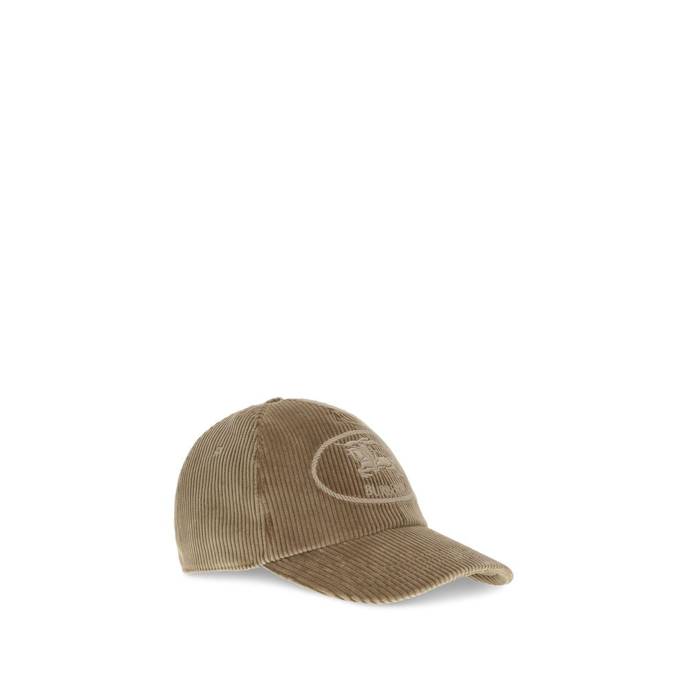 Burberry Beige Cotton Cap (Baseball Hat) with embroidered Equestrian Knight Design and antiqued shield buckle.