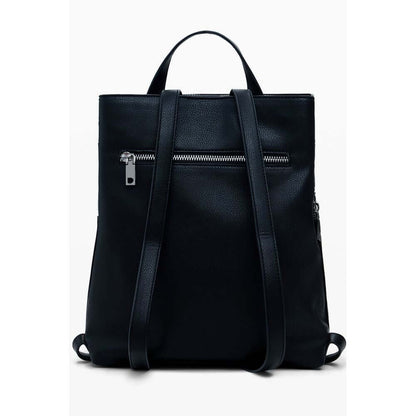 Desigual Black Polyethylene Women Backpack with studded finish and adjustable straps, stylish and versatile for any occasion.