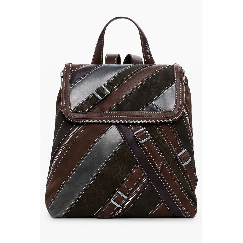 Desigual Brown Polyethylene Women Backpack with contrasting details and secure closure, ideal for versatile everyday style.