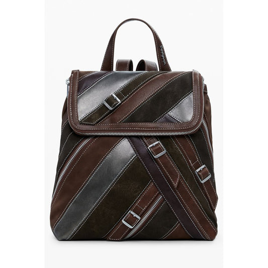 Desigual Brown Polyethylene Women Backpack with contrasting details and secure zip closure, perfect for a stylish on-the-go look.