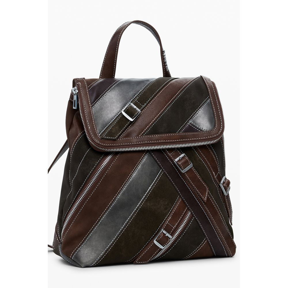 Desigual Brown Polyethylene Women Backpack with chic design and contrasting details, ideal for fashion-forward individuals.