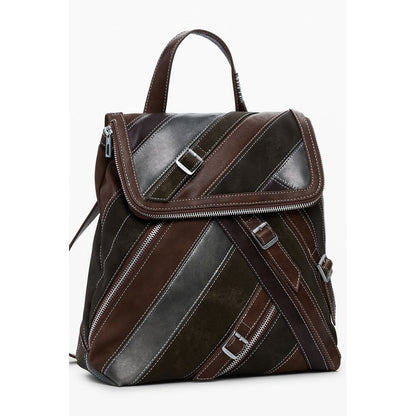 Desigual Brown Polyethylene Women Backpack with chic design and contrasting details, ideal for fashion-forward individuals.