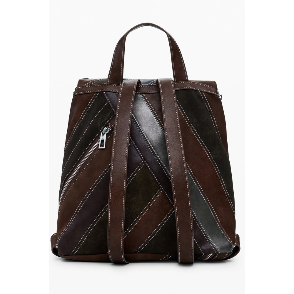 Desigual Brown Polyethylene Women Backpack with trendy design and secure closures, ideal for fashion-forward style.