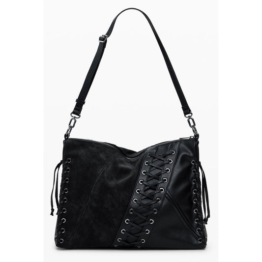 Desigual Black Polyethylene Women Handbag with contrast detail and adjustable strap.