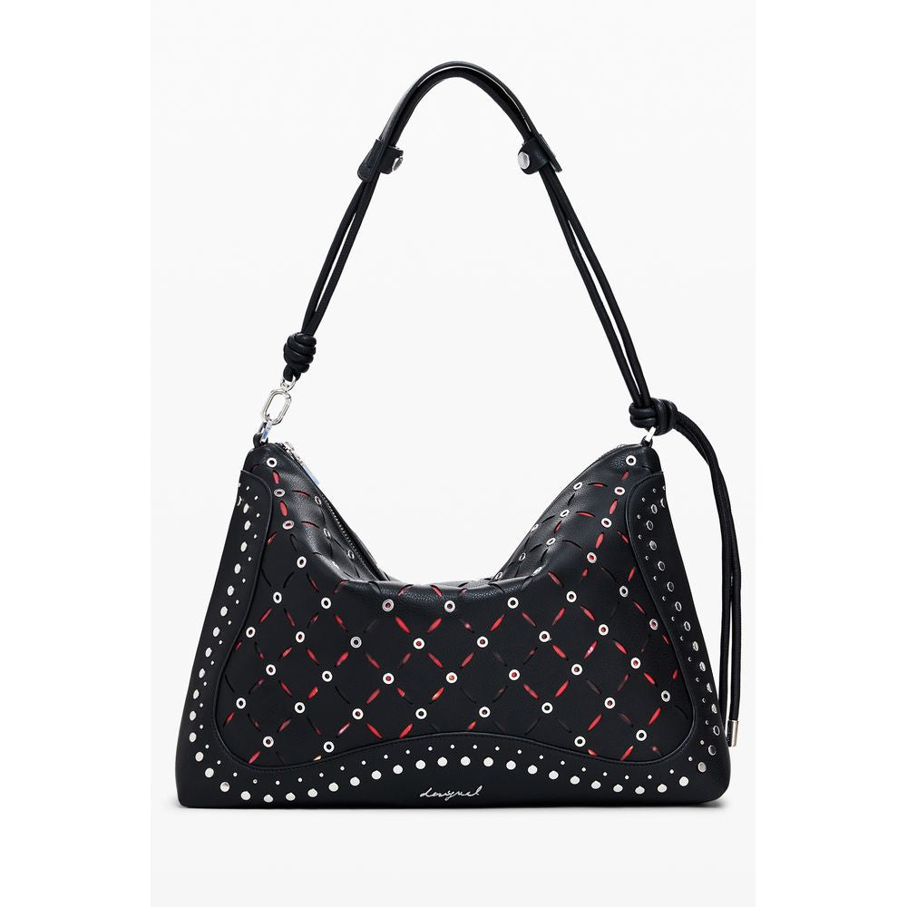Desigual Black Polyethylene Women Handbag with studded design and removable shoulder strap