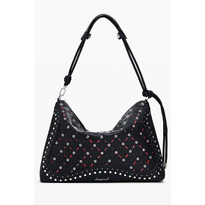 Desigual Black Polyethylene Women Handbag with studded design and removable shoulder strap