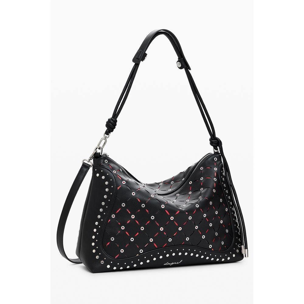 Desigual Black Polyethylene Women Handbag with contrasting details and removable shoulder strap.