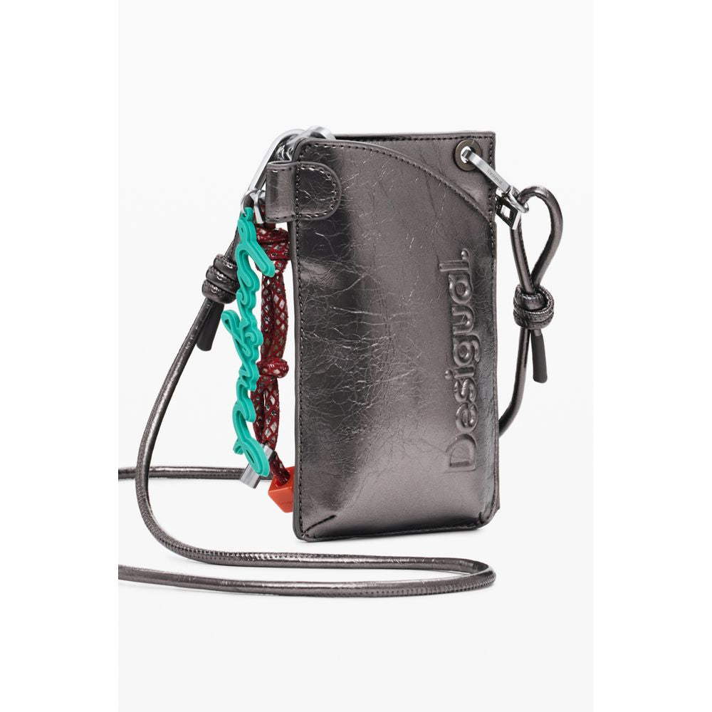 Desigual Bronze Polyethylene Women Wallet with logo, removable key holder, and shoulder strap, showcasing bold style and durability.