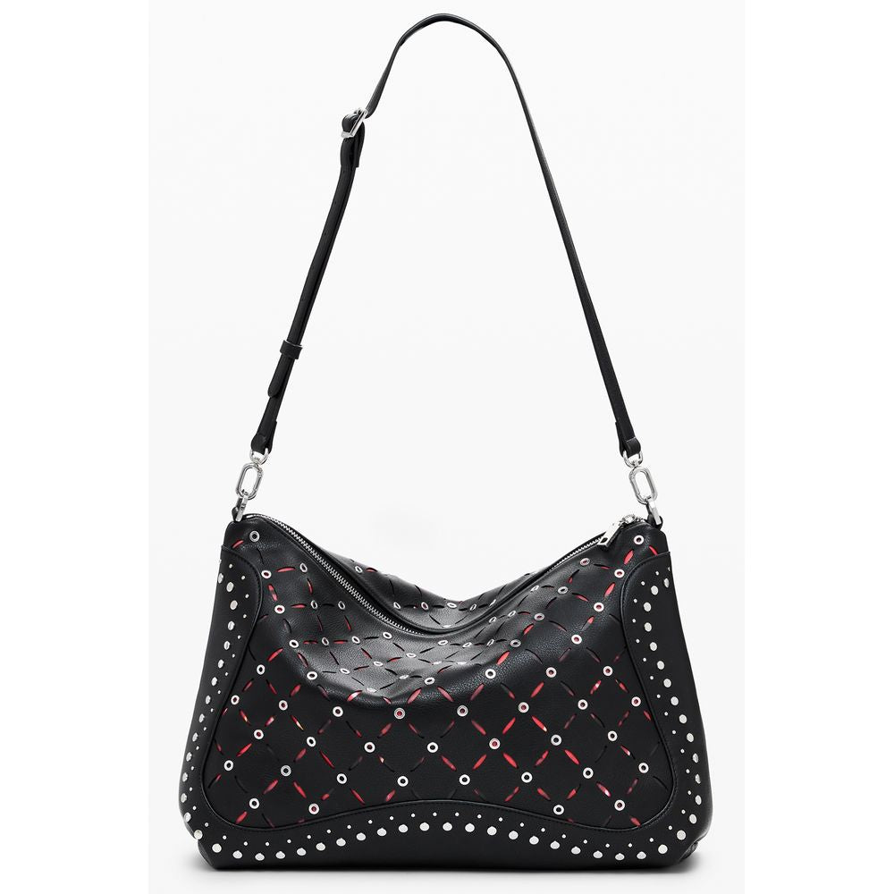 Desigual Black Polyethylene Women Handbag with contrasting details and adjustable strap.
