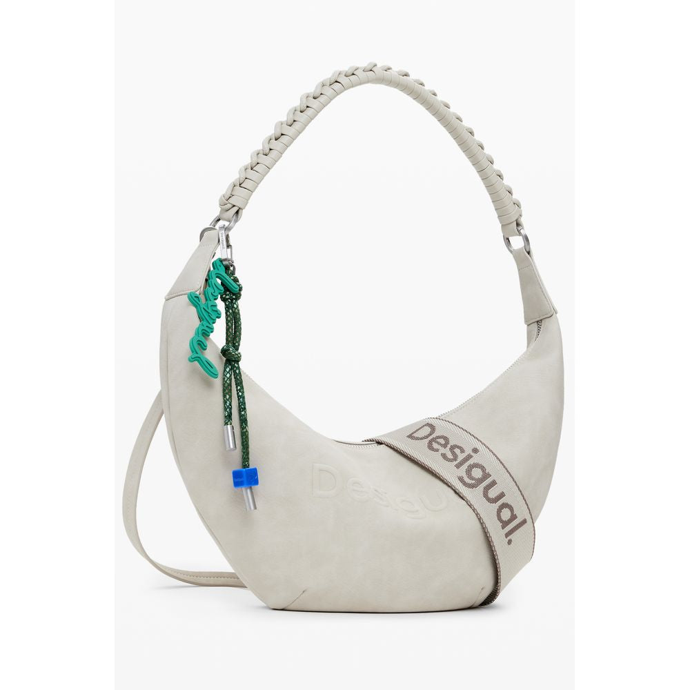 Desigual Beige Polyethylene Women Handbag with stylish design, removable shoulder handle, and adjustable straps for versatile use.