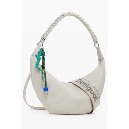 Desigual Beige Polyethylene Women Handbag with stylish design, removable shoulder handle, and adjustable straps for versatile use.