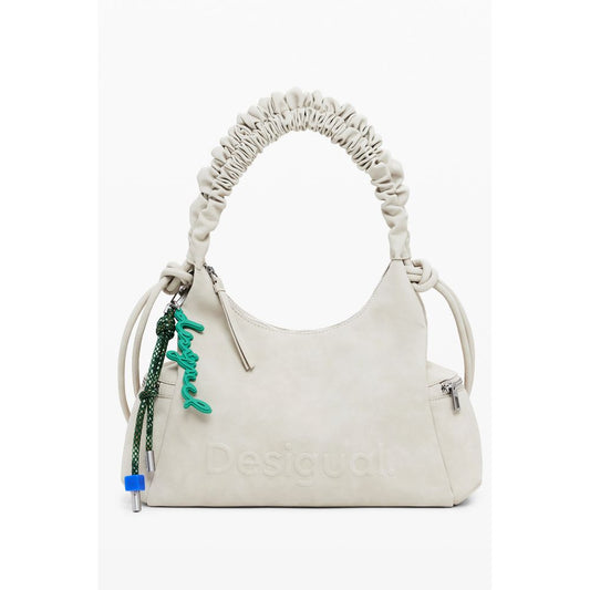 Desigual Beige Polyethylene Women Handbag with singular shoulder handle and external pocket, perfect for stylish organization.
