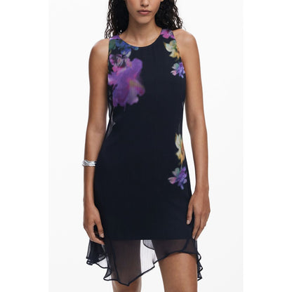 Desigual Black Polyester Women Dress with floral print and sleeveless design