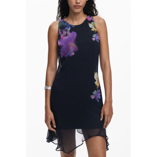 Desigual Black Polyester Women Dress with floral print, sleeveless design and crew neck, perfect for stylish occasions.