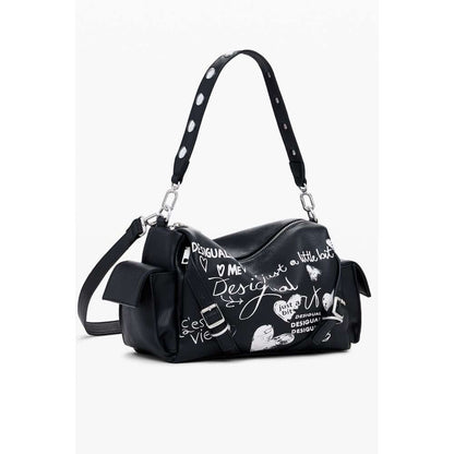 Desigual Black Polyethylene Women Handbag with removable handle and adjustable strap, featuring stylish design and iconic logo.