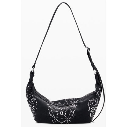 Desigual Black Polyethylene Women Handbag with studs and adjustable strap on white background