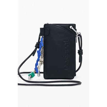 Desigual Black Polyethylene Women Wallet displaying sleek design and stylish mini-crossover functionality.