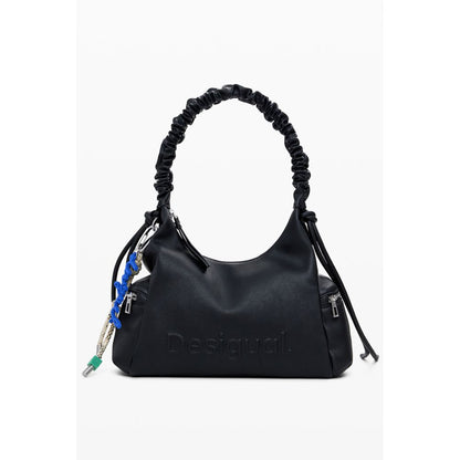 Desigual Black Polyethylene Women Handbag with shoulder handle, side and back pockets, and logo design on the front.