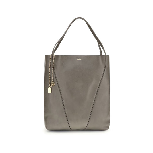 Chloé Gray Calf Leather Bos Taurus Shoulder Bag with minimalist design and hanging chain detail