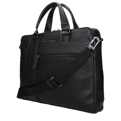 Piquadro Black Leather Business And Laptop Bag