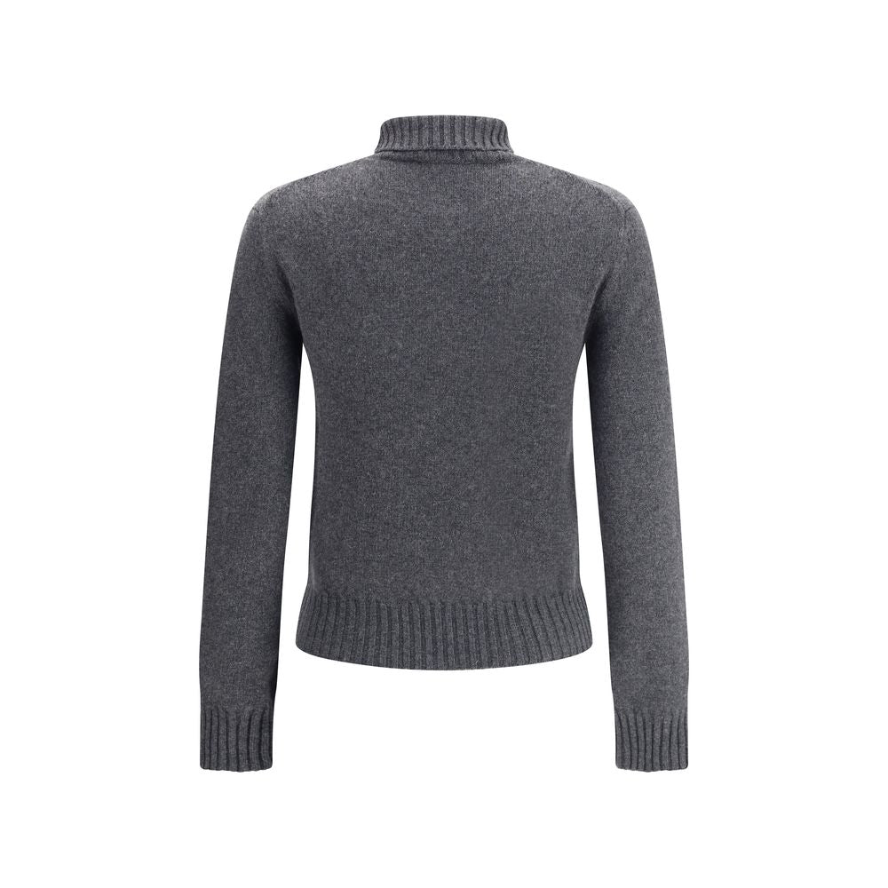 Back view of Ami Paris Gray Cashmere Turtleneck featuring ribbed trim and classic design, perfect for winter elegance and comfort.