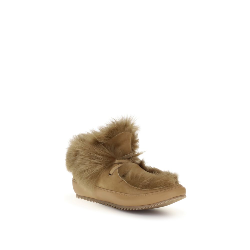 Pedro García Beige Leather Ankle Boots with fur lining and knurled sole for AW25 season.