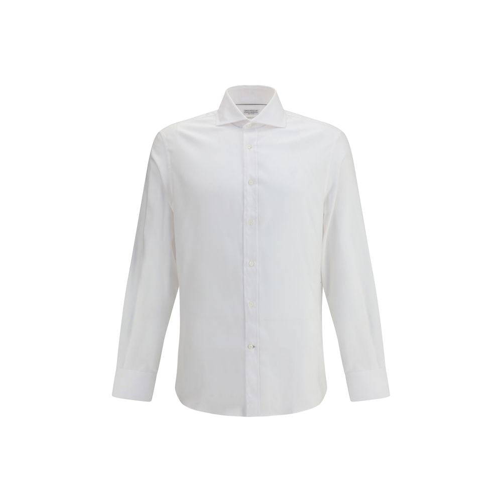 Brunello Cucinelli White Cotton Dress Shirt with classic collar and button cuffs, elegant design for versatile styling, AW25 collection