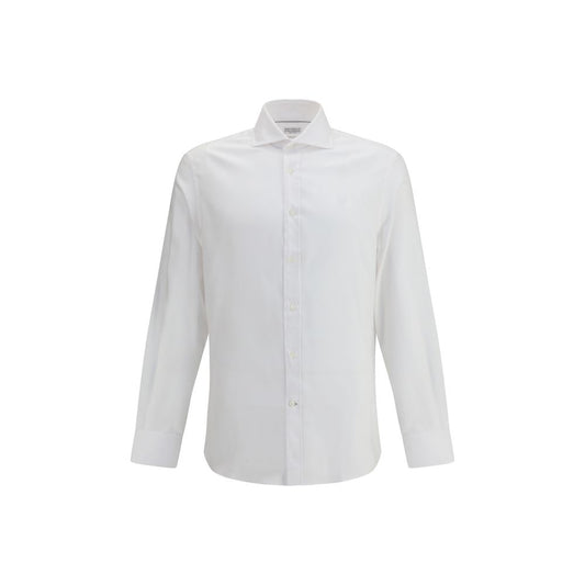 Brunello Cucinelli White Cotton Dress Shirt with classic collar and button cuffs, elegant design for versatile styling, AW25 collection