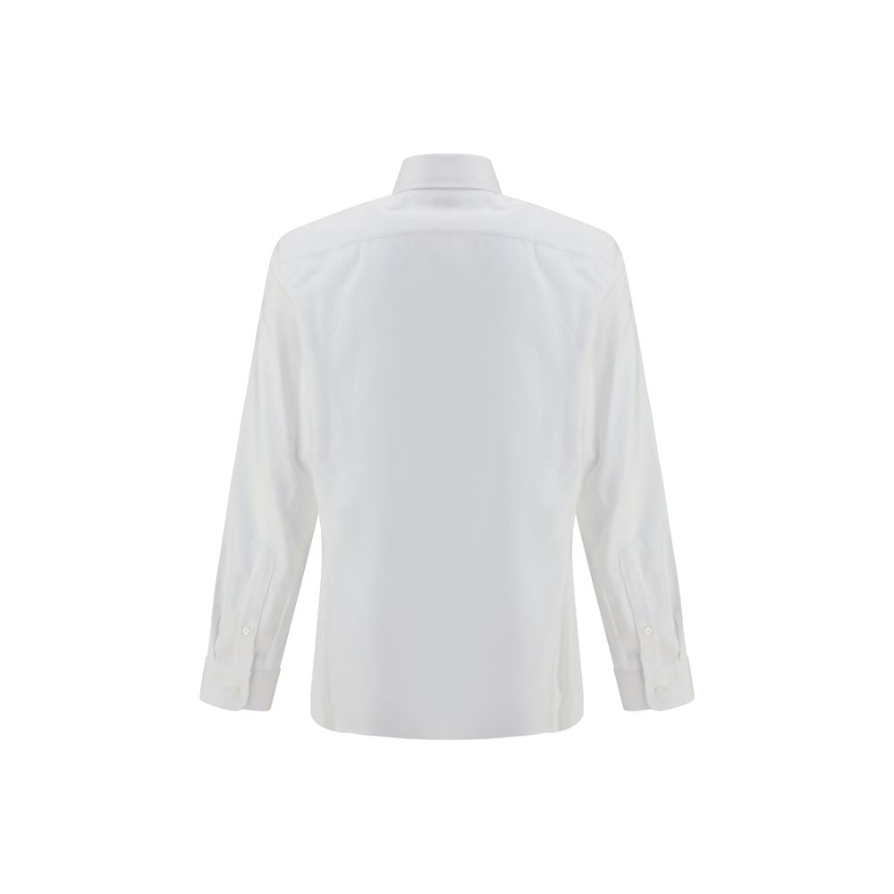 Back view of Brunello Cucinelli White Cotton Dress Shirt with classic collar, button closure, and adjustable cuffs. Elegant and versatile design.