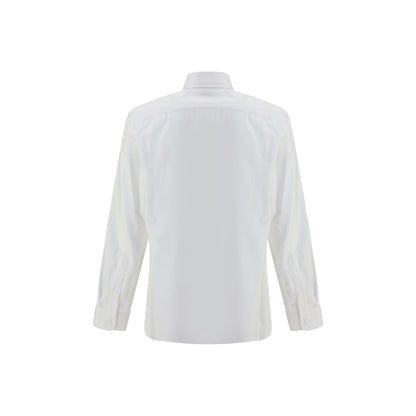 Back view of Brunello Cucinelli White Cotton Dress Shirt with classic collar, button closure, and adjustable cuffs. Elegant and versatile design.
