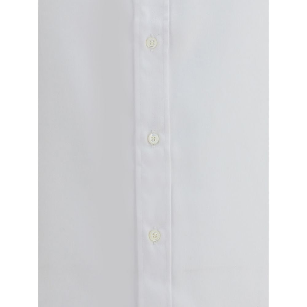Brunello Cucinelli White Cotton Dress Shirt with button details and classic collar, featuring a clean and versatile design for AW25.
