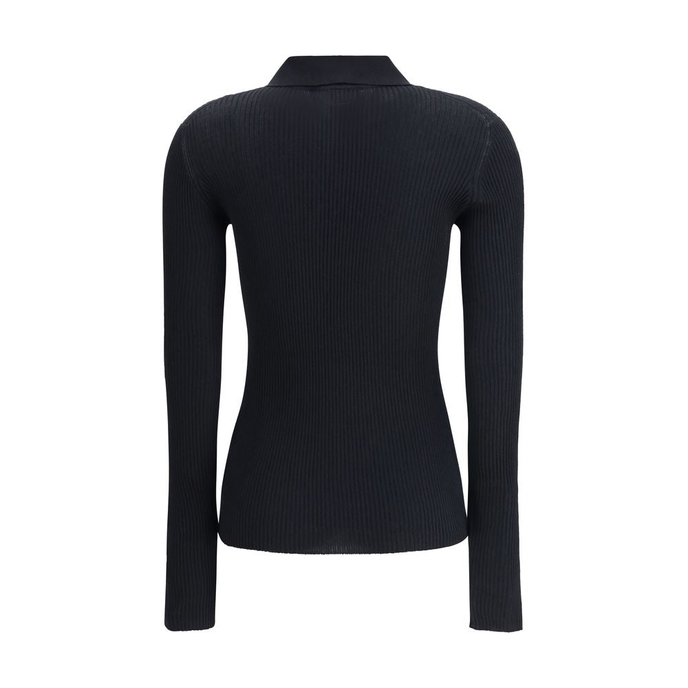 Back view of Dolce & Gabbana Black Cashmere Polo Shirt with ribbed design and classic collar for AW25 collection.
