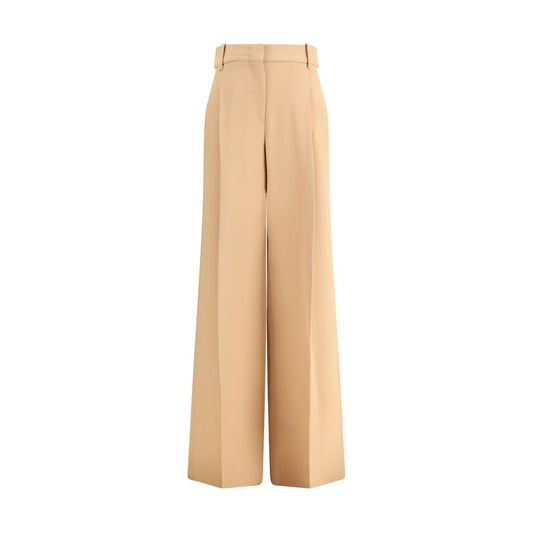 Ermanno Scervino Beige Viscose Casual Pants with wide leg and front darts for structure and style.