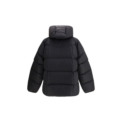 Dsquared² Black Polyamide Coat, quilted winter jacket with hood and zippered pockets, view from the back.