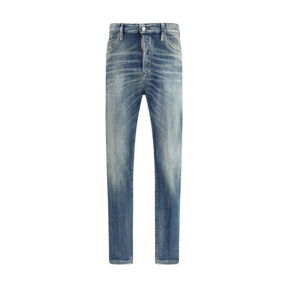 Dsquared² Blue Cotton Slim Fit Jeans with zipper, button closure, and logo detail, perfect for modern urban fashion.