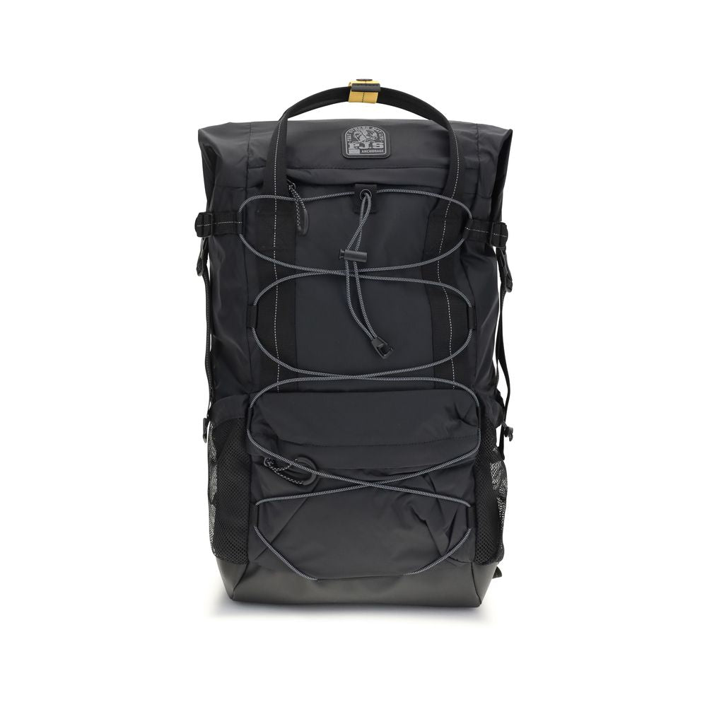 Parajumpers Black Polyamide Backpack with zippered closure and multiple pockets featuring padded laptop compartment.
