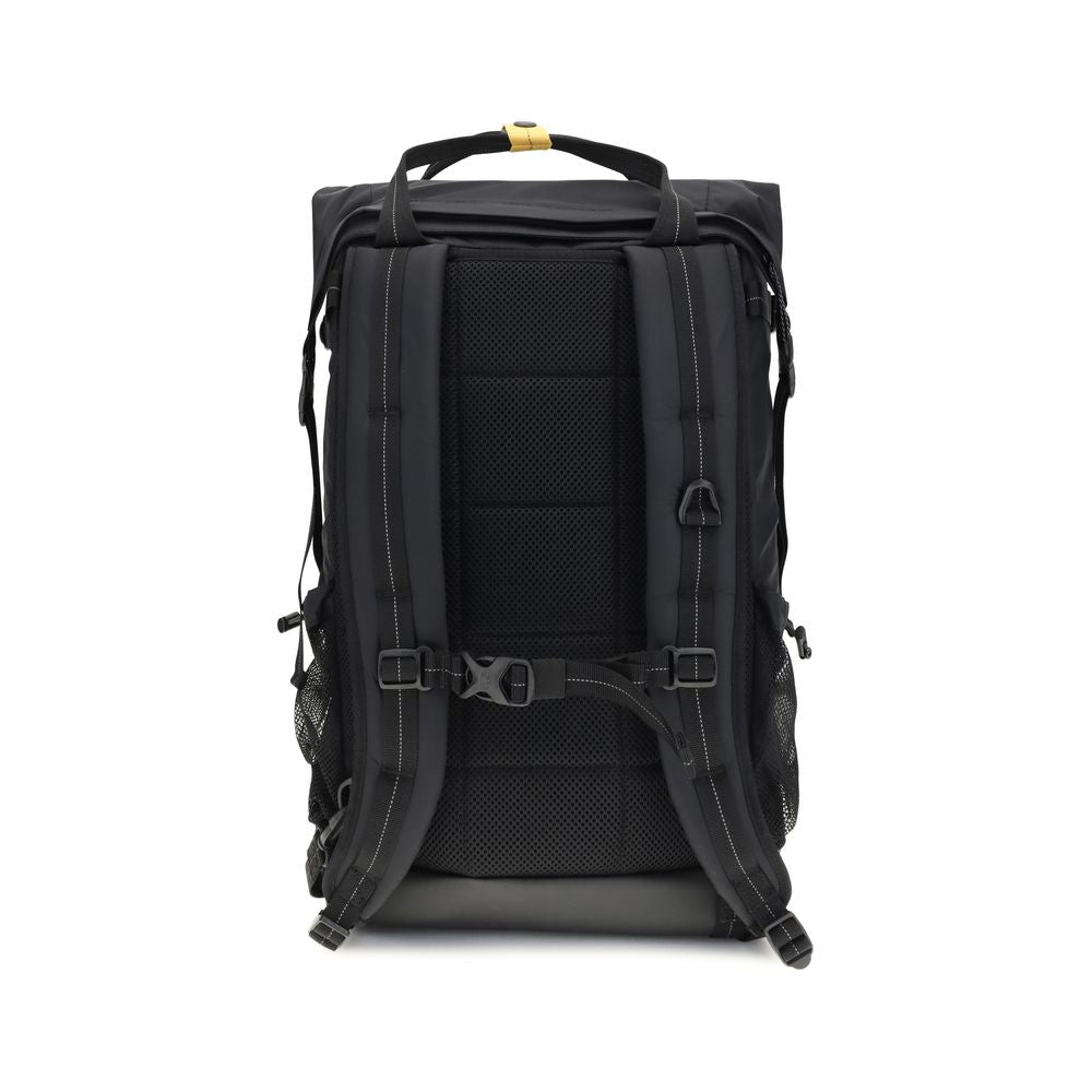 Rear view of Parajumpers Black Polyamide Backpack with padded retractable straps and multiple pockets for practical versatility.