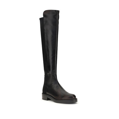 Stuart Weitzman Black Leather Over The Knee boots with block heel and elastic back for versatile wear.