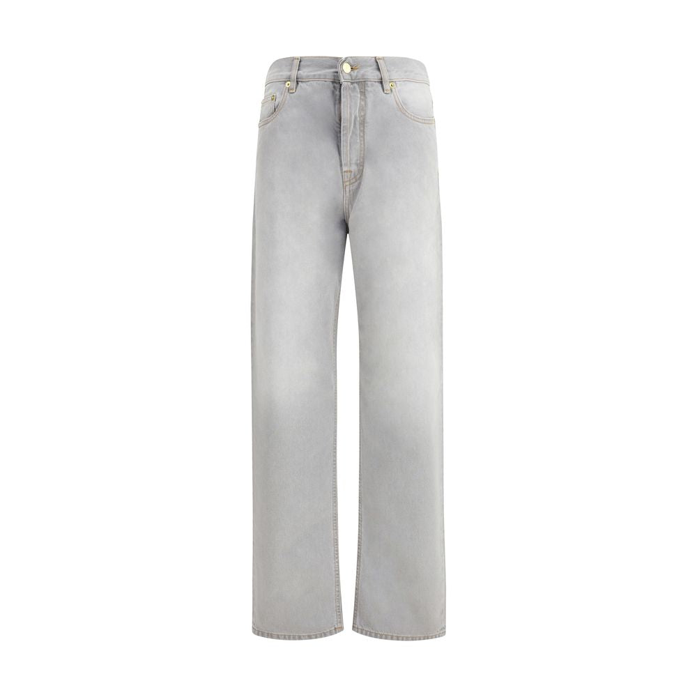 Darkpark Gray Cotton Relaxed Fit Jeans with straight leg and logo patch for a casual look.