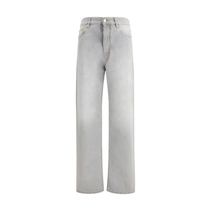 Darkpark Gray Cotton Relaxed Fit Jeans with straight leg and logo patch for a casual look.